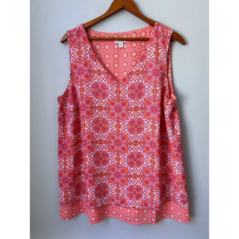 J. Jill Pink Orange Medallion Print V-Neck Sleeveless Blouse Top WTP094871 M
